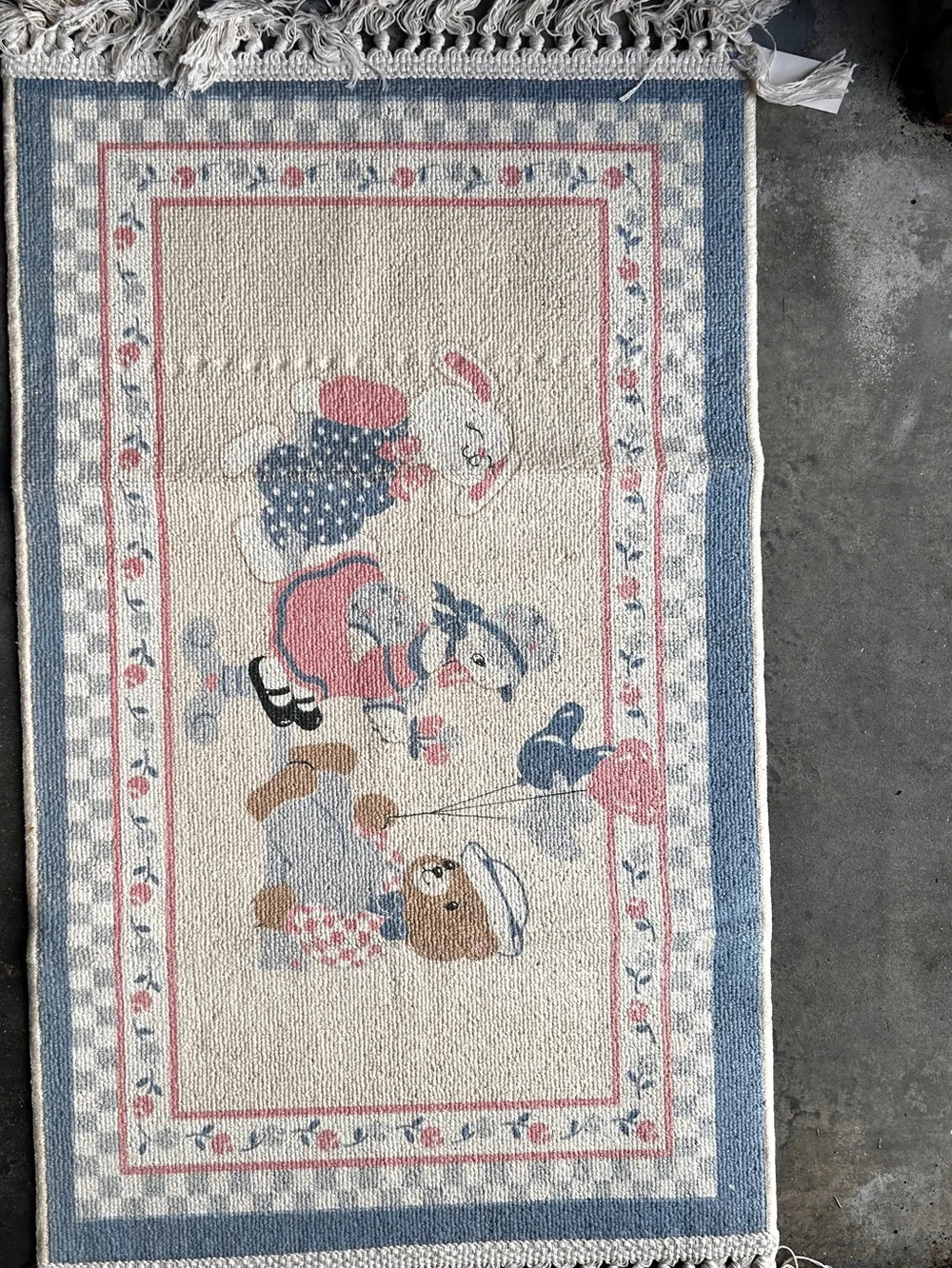 Vintage Pastel Nursery Rug with Animals - Blue, Pink, Cream